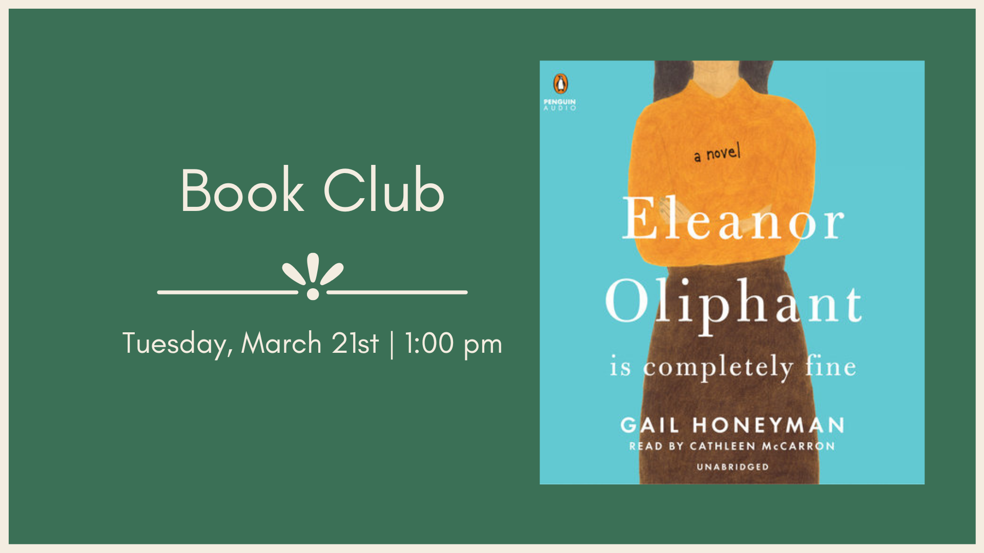 March Book Club - March 21st at 1pm